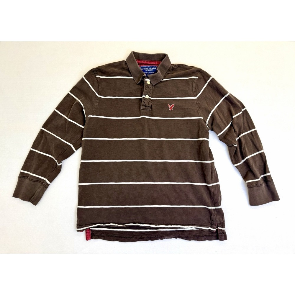 American Eagle AE Outfitters Men's Long Sleeve Striped Polo Shirt XL 90s Y2K
